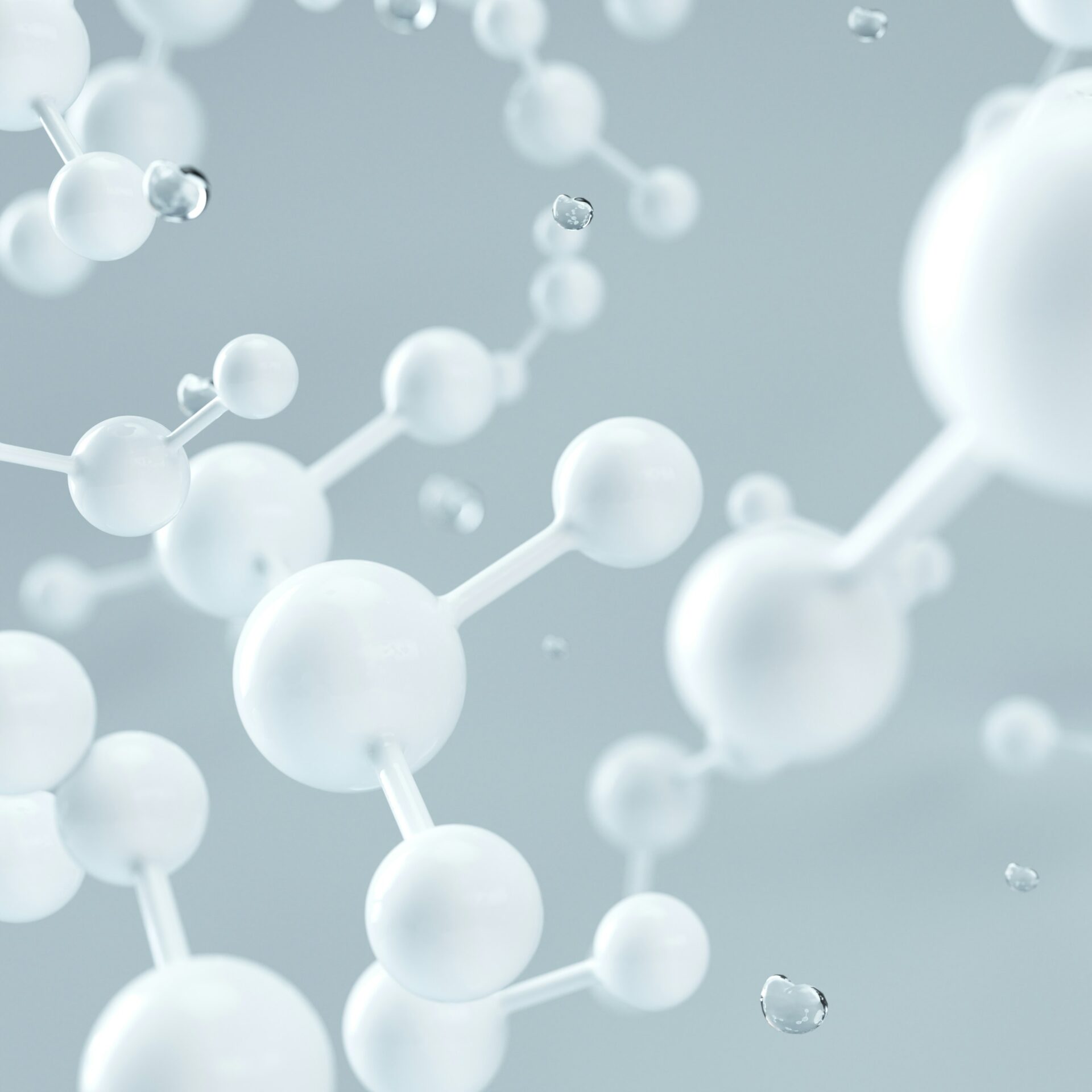 White h2o molecules or atoms, abstract clean , scientific, or medical structures.